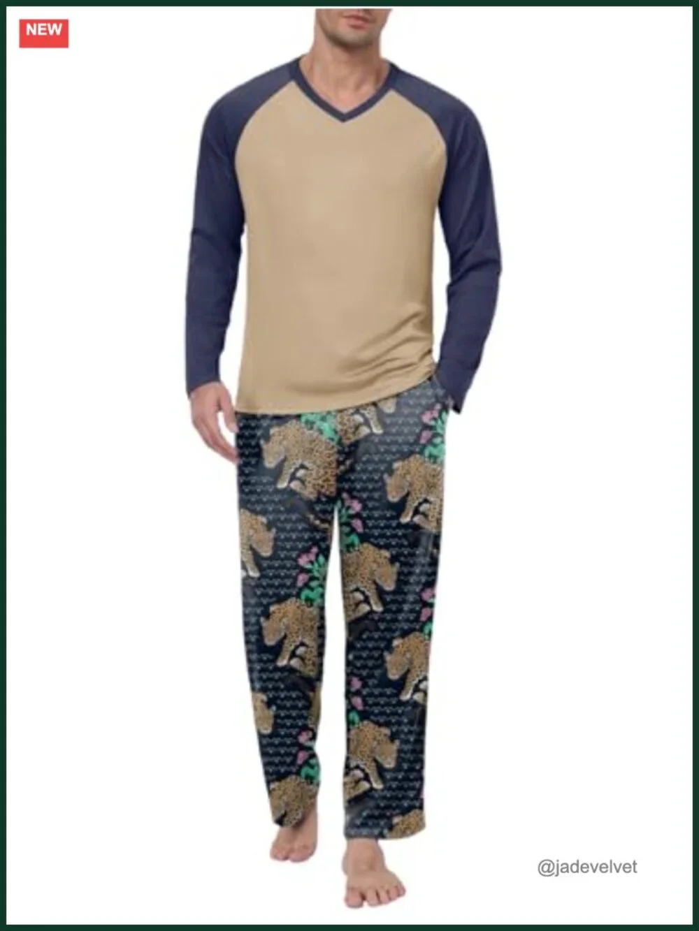 Men's Ultra-Soft Lightweight Long Sleeve Pajama Set V-Neck with Pockets
